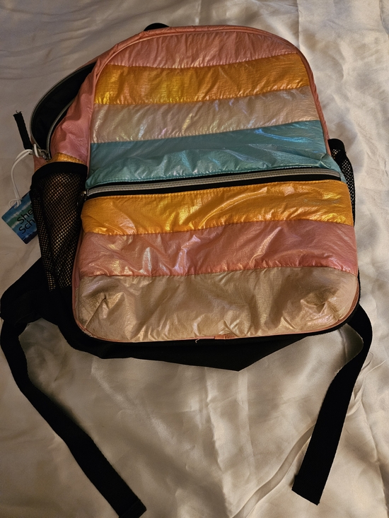 mabelslables.com Handbags - Rainbow Stripe Lightweight Women's Backpack - Pink, Gold, Blue